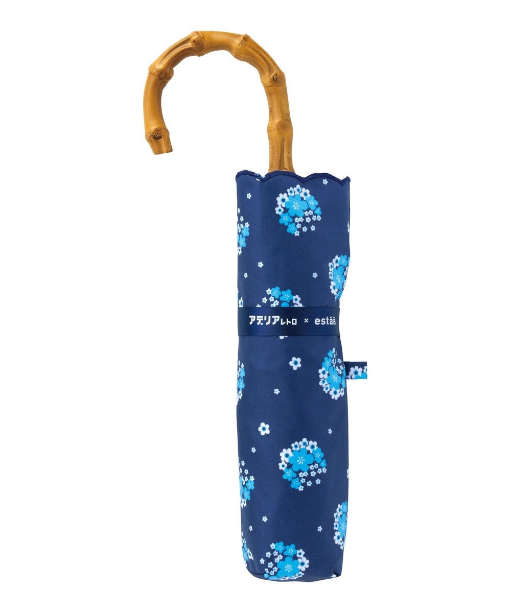 MOONBAT アデリアレトロ×estaa 晴雨兼用日傘 折りたたみ傘 花の輪 UV 一級遮光 ディープブルー