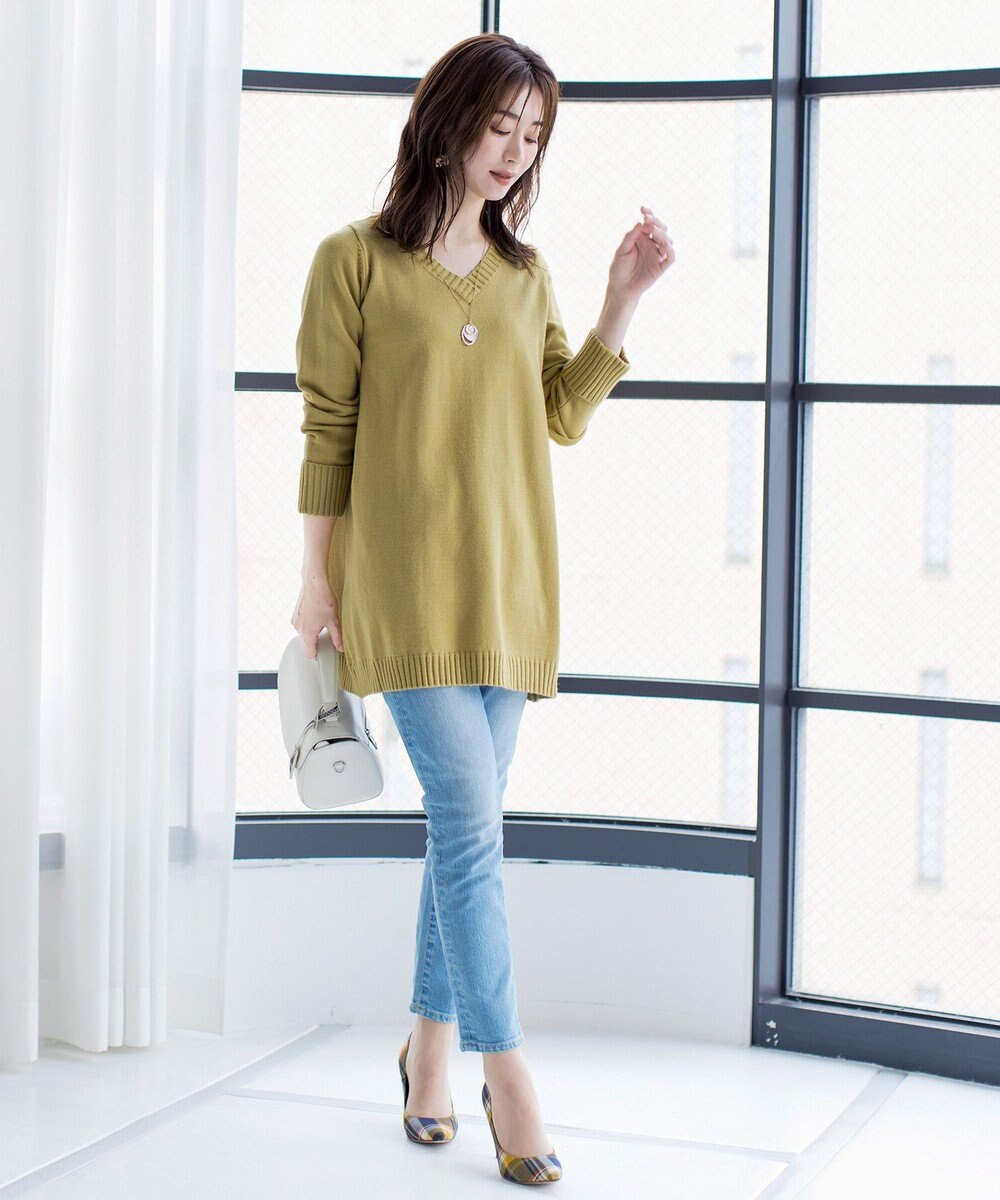 Tiaclasse L 【洗える】Vネックリブニットチュニック 