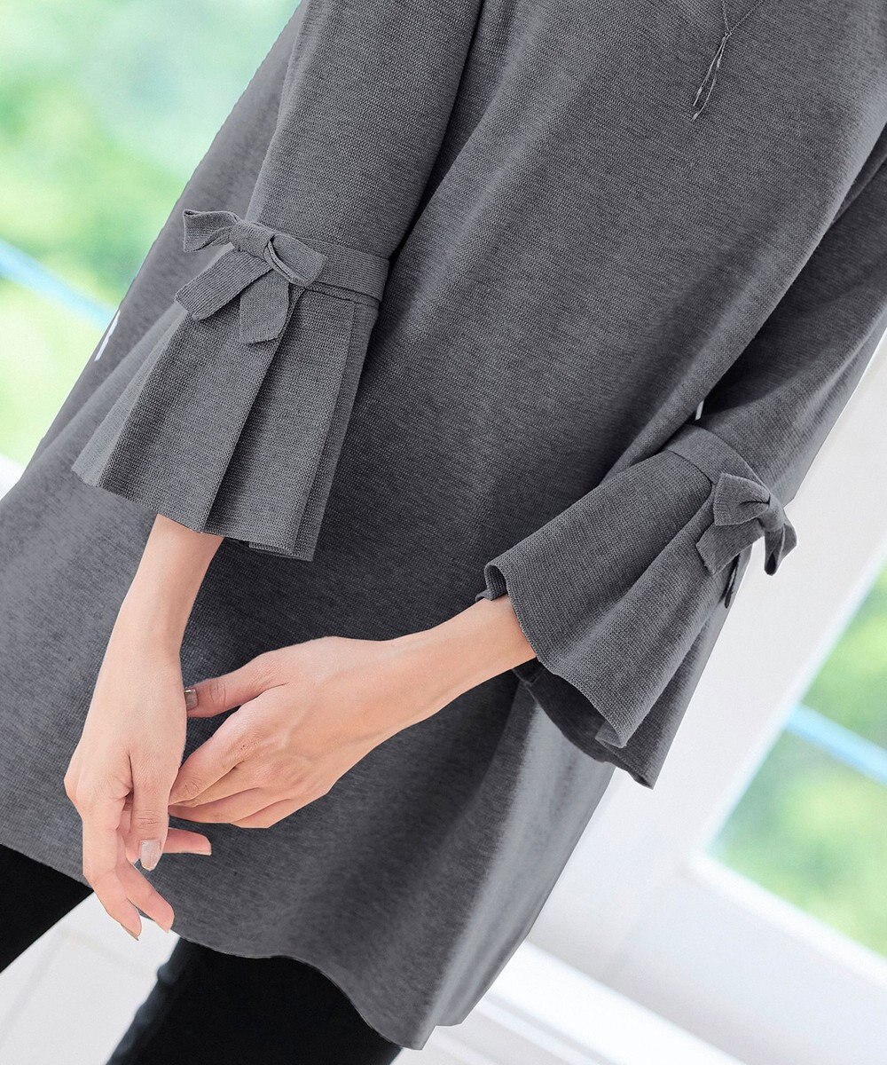 Tiaclasse L 【洗える】ミラノリブ編みのフレア袖ニットチュニック 