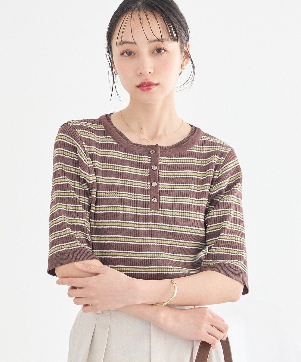 earth music&ecology ヘンリーネック半袖ニットプルオーバー 