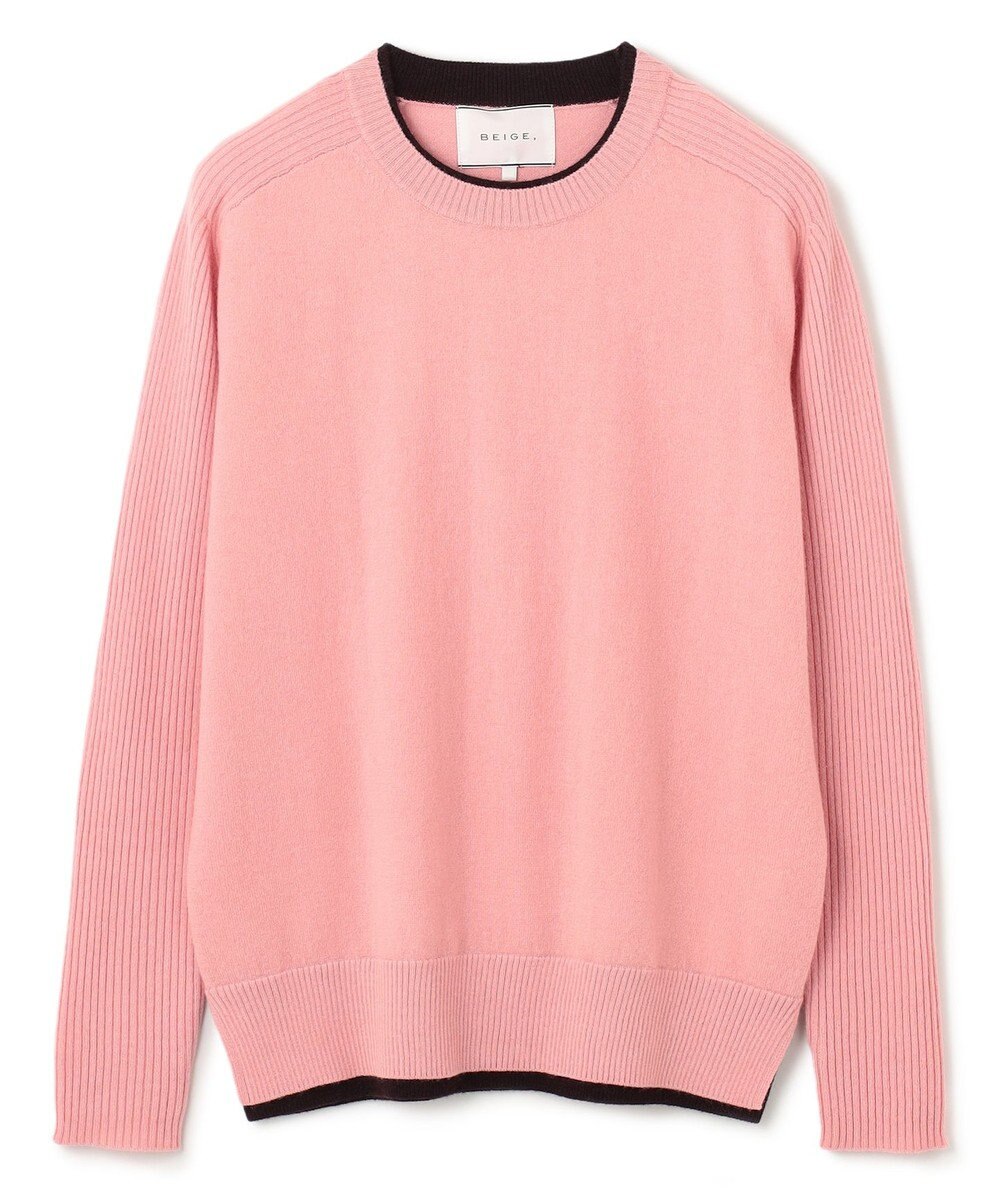 BEIGE， 【洗える】POMPE / ウールカシミヤ配色リブクルーネック 