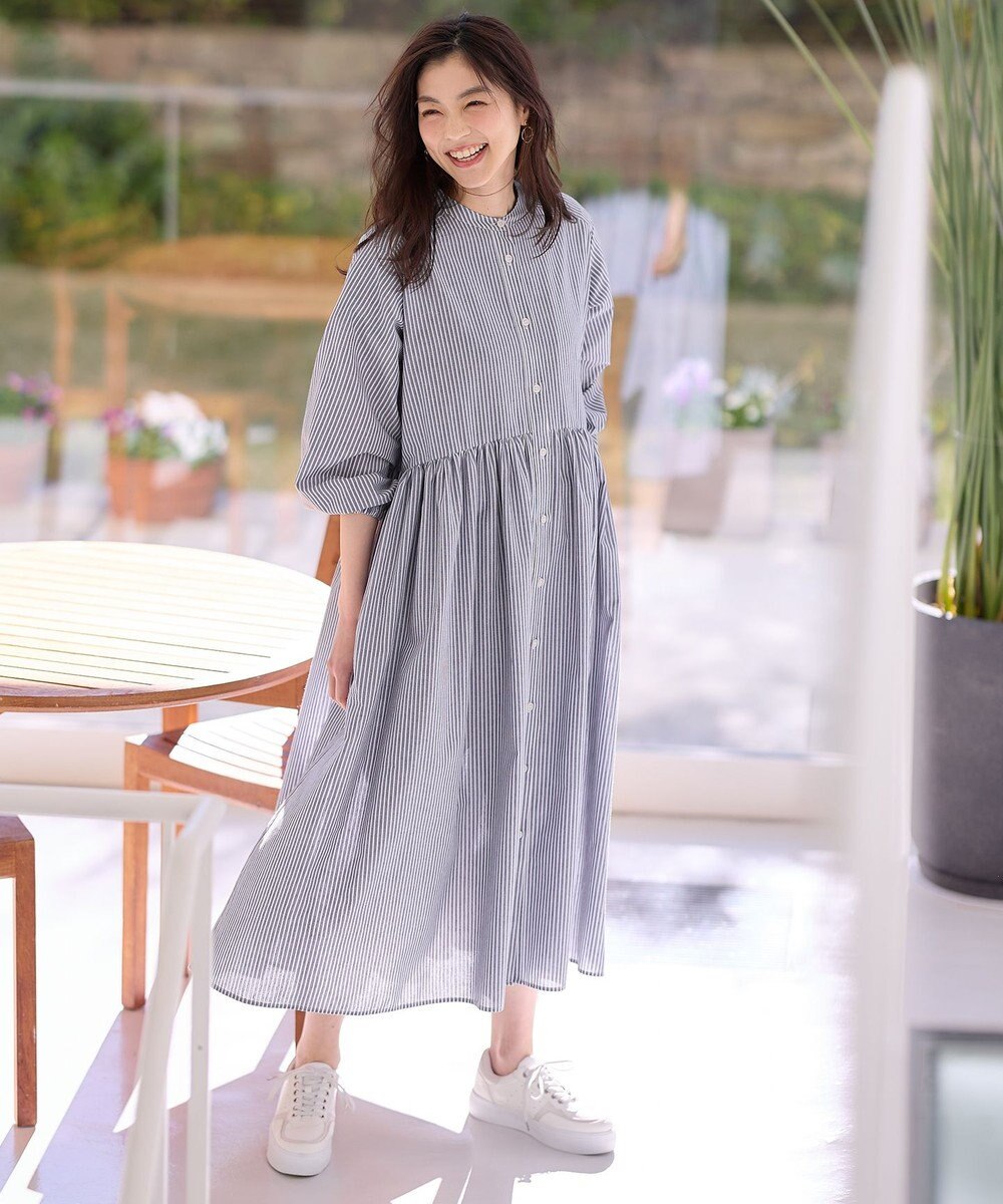 ANY 【手洗い可能】【ペチコート付】ギャザーシャツワンピース 