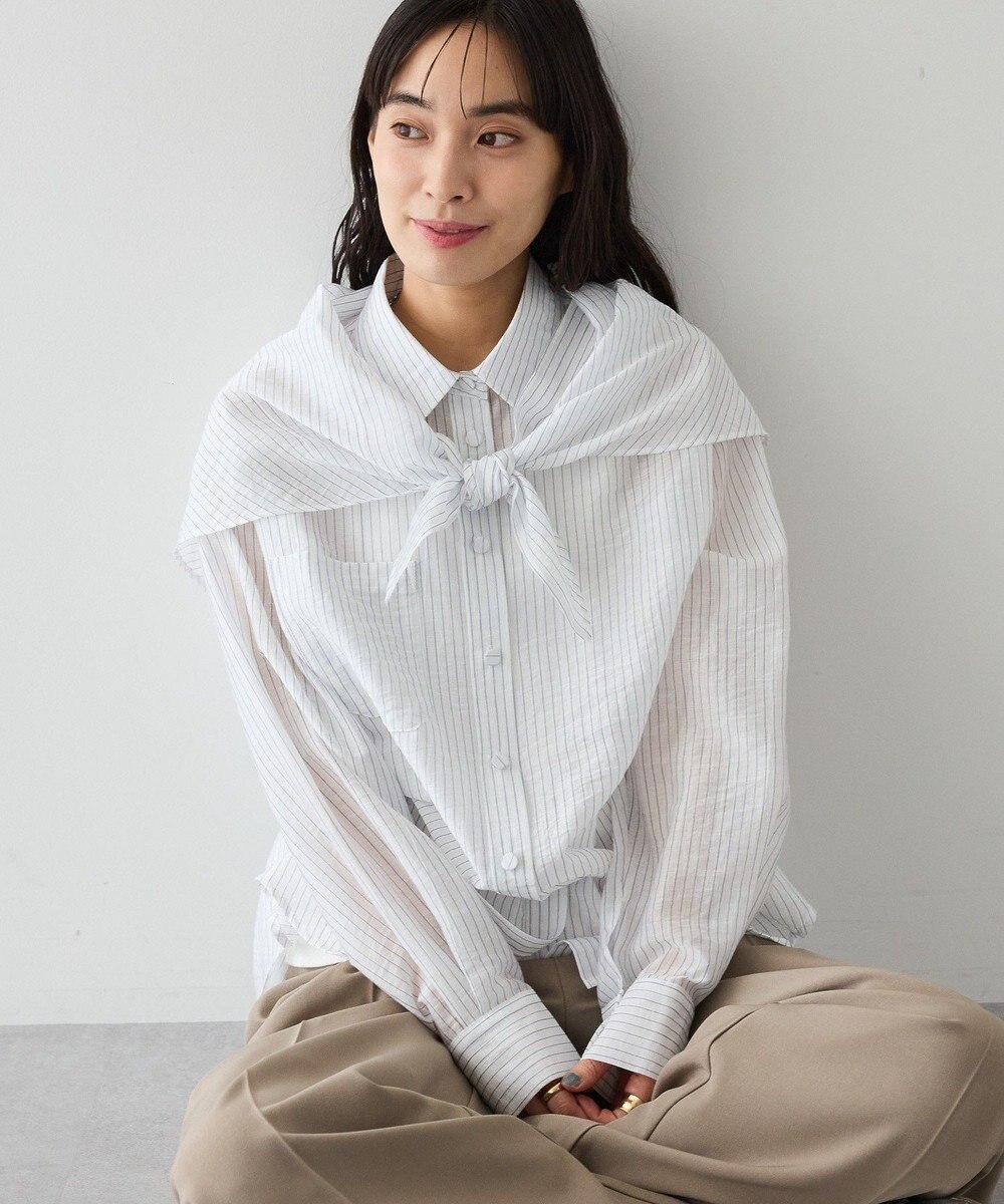 CRAFT STANDARD BOUTIQUE 【2点SET】スカーフ付きシアーストライプシャツ 