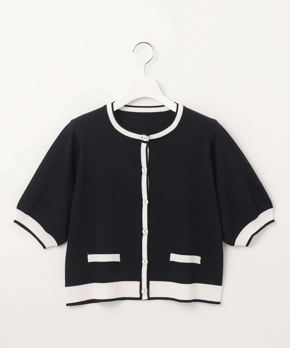 Feroux 【洗える】バイカラーハーフスリーブ カーディガン 