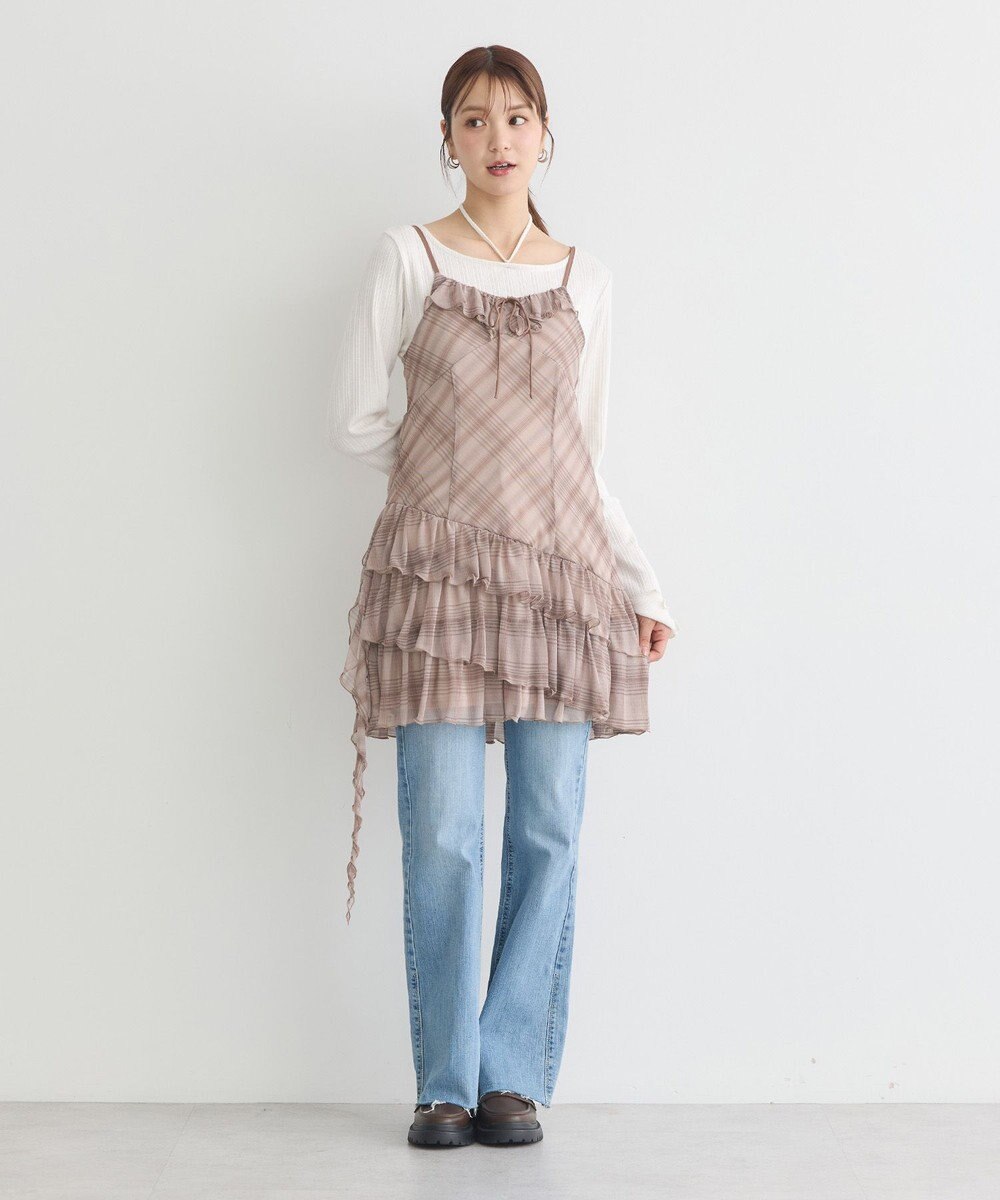 earth music&ecology フロントリボンチェックミニキャミワンピース 