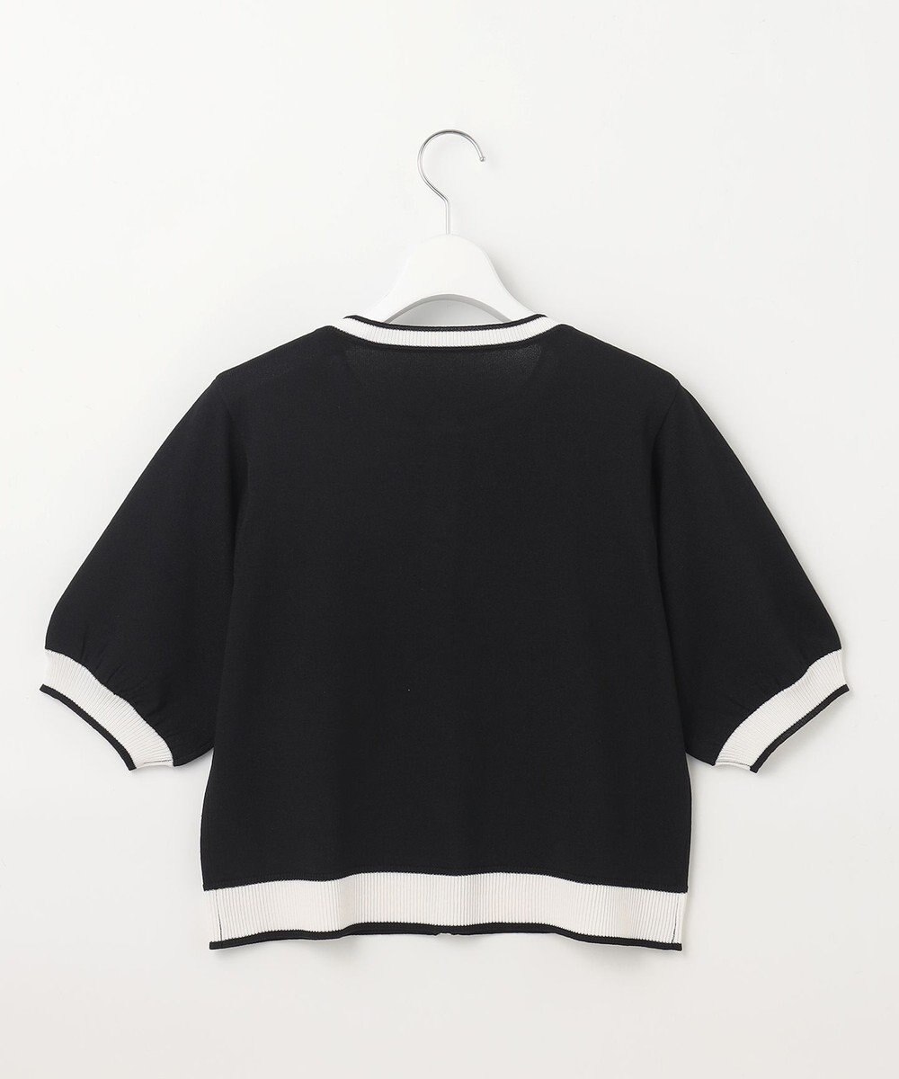 Feroux 【洗える】バイカラーハーフスリーブ カーディガン 