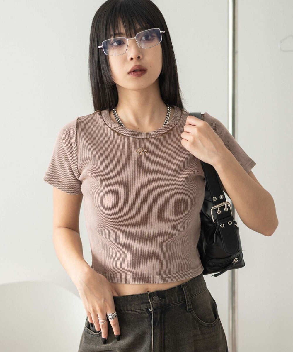 WEGO ヴィンテージウォッシュワンポイントリブT 