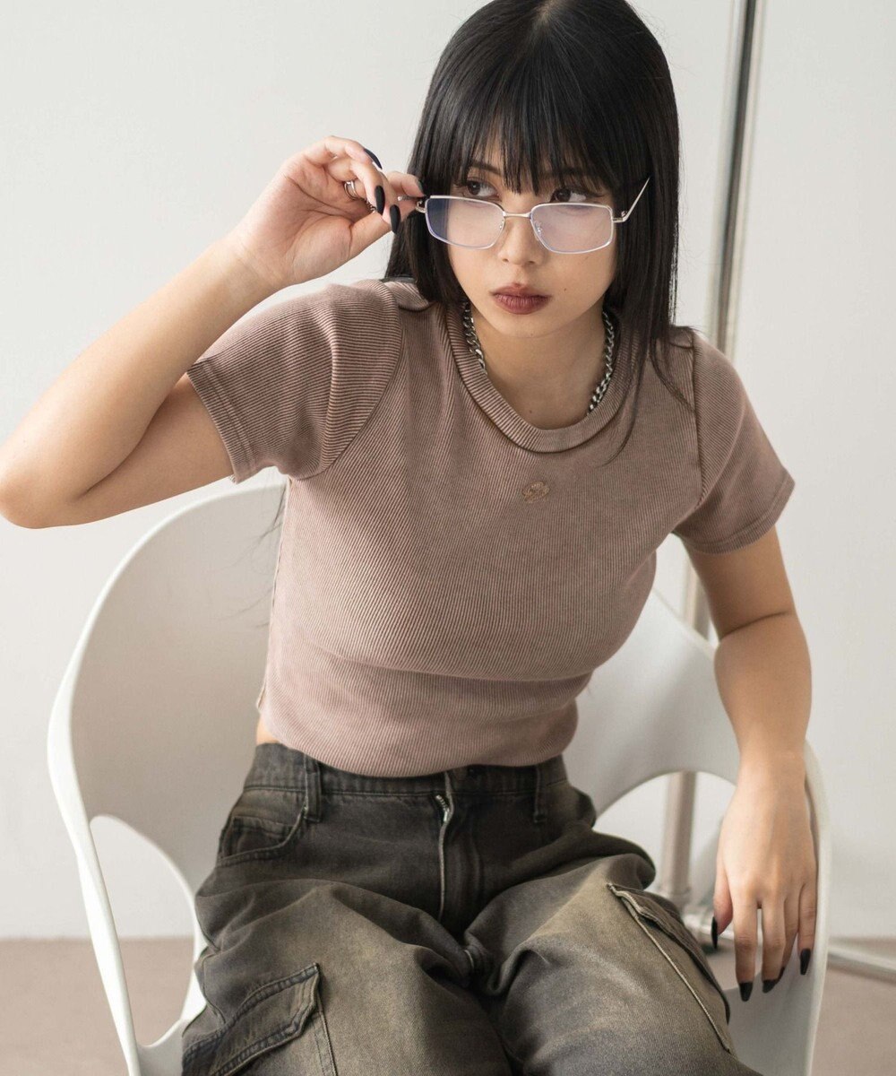 WEGO ヴィンテージウォッシュワンポイントリブT 