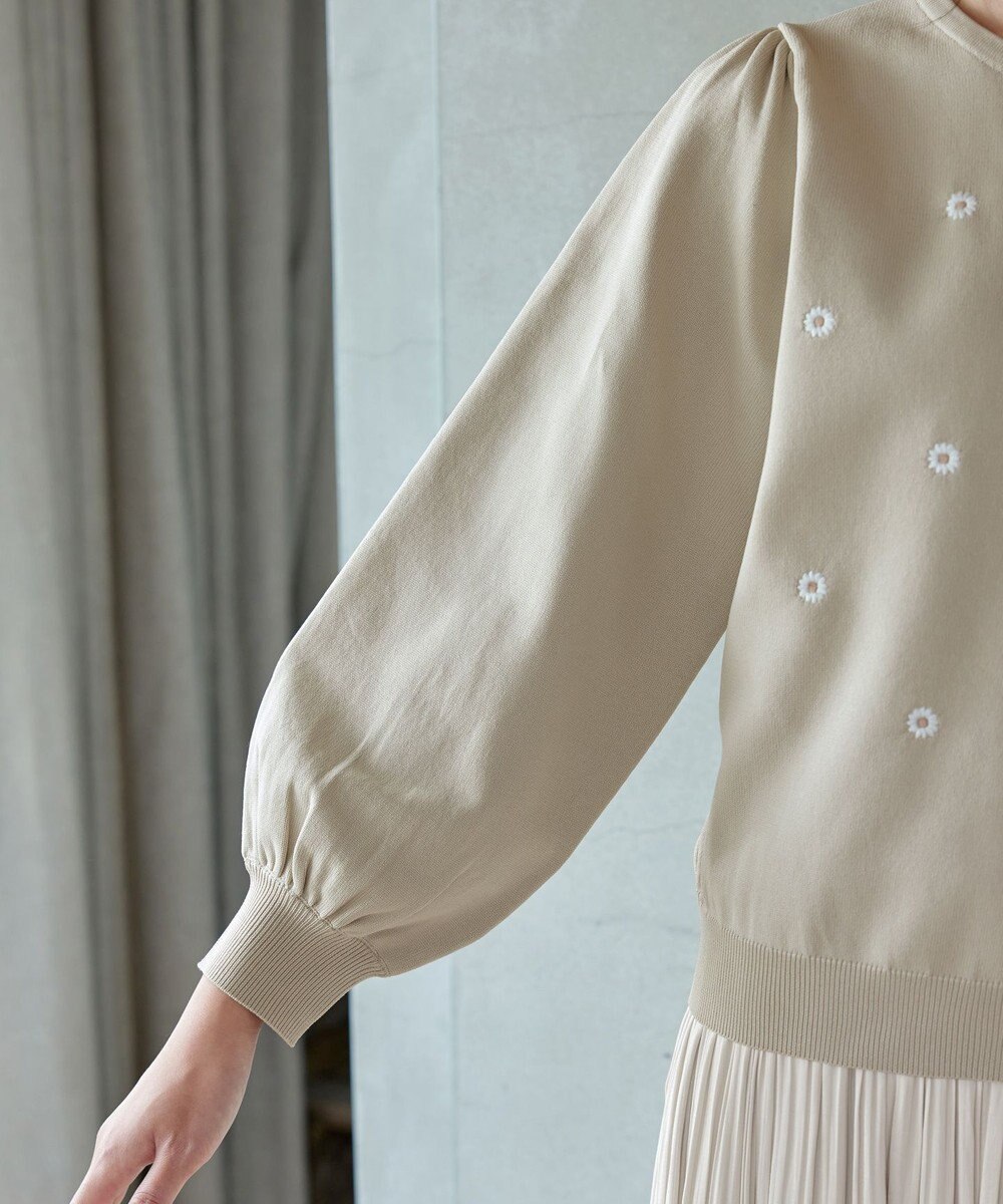 Tiaclasse 【洗える】フラワー刺繍ニットトップス 