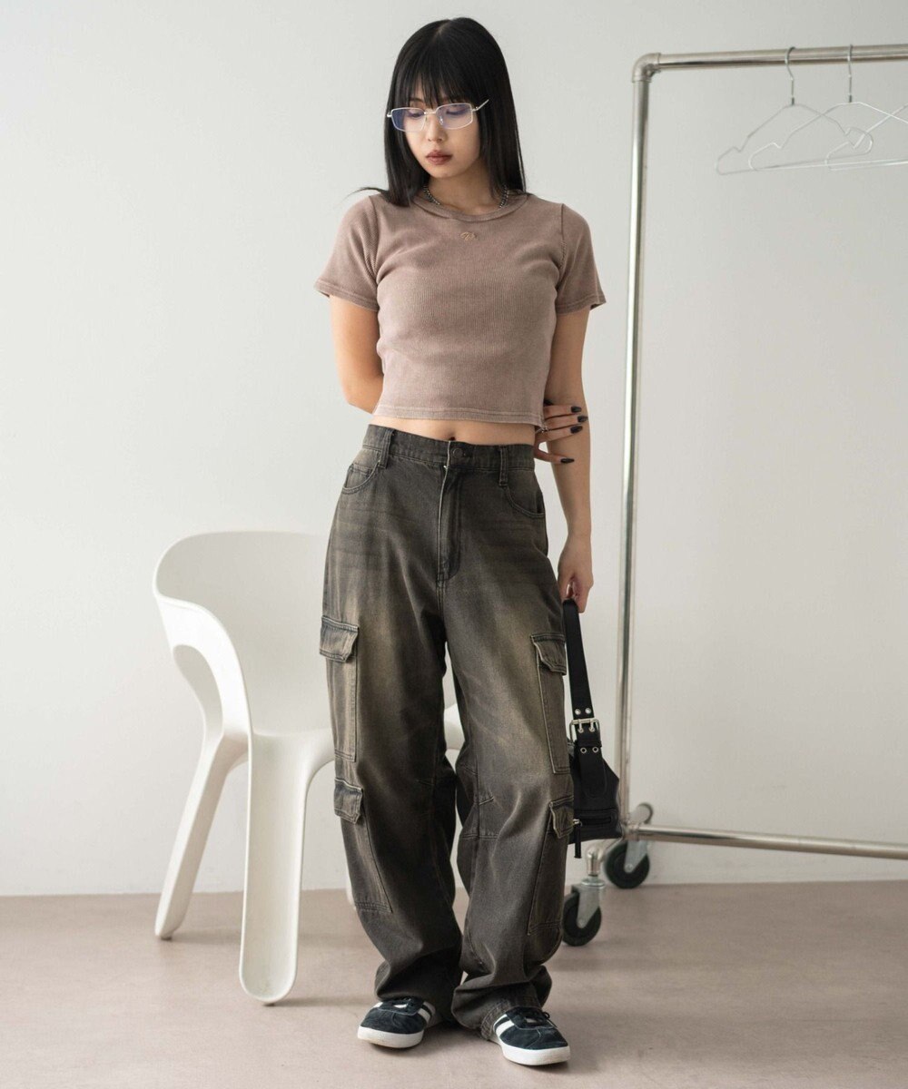 WEGO ヴィンテージウォッシュワンポイントリブT 