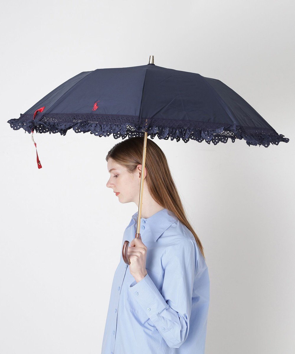 MOONBAT 【遮光/晴雨兼用日傘】POLO RALPH LAUREN（ポロラルフローレン） 折りたたみ日傘 エンブフリル 遮熱 UV 