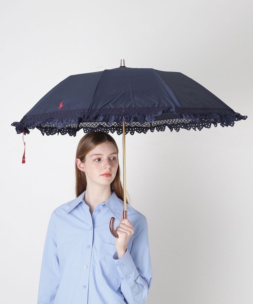 MOONBAT 【遮光/晴雨兼用日傘】POLO RALPH LAUREN（ポロラルフローレン） 折りたたみ日傘 エンブフリル 遮熱 UV 