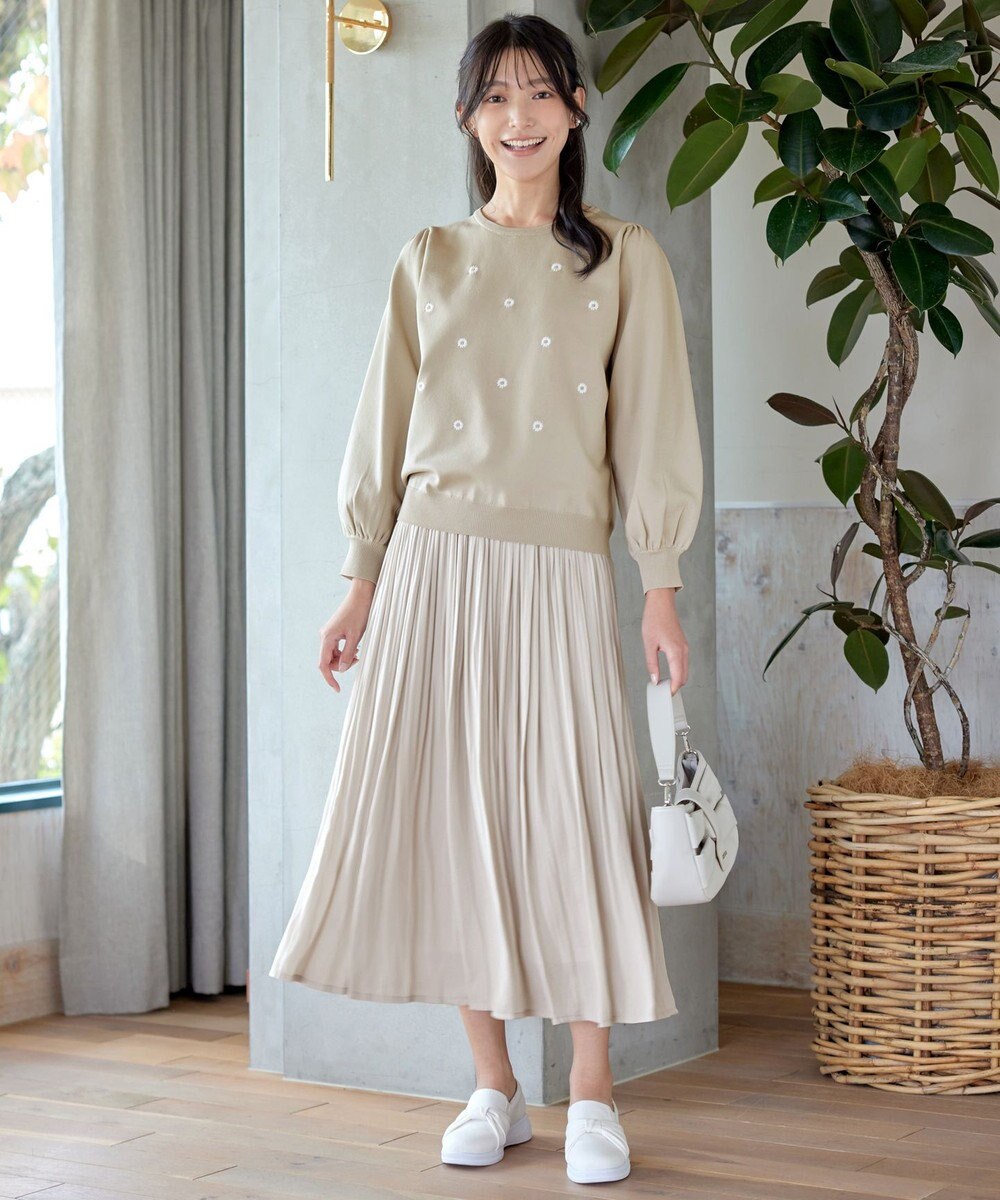 Tiaclasse 【洗える】フラワー刺繍ニットトップス 