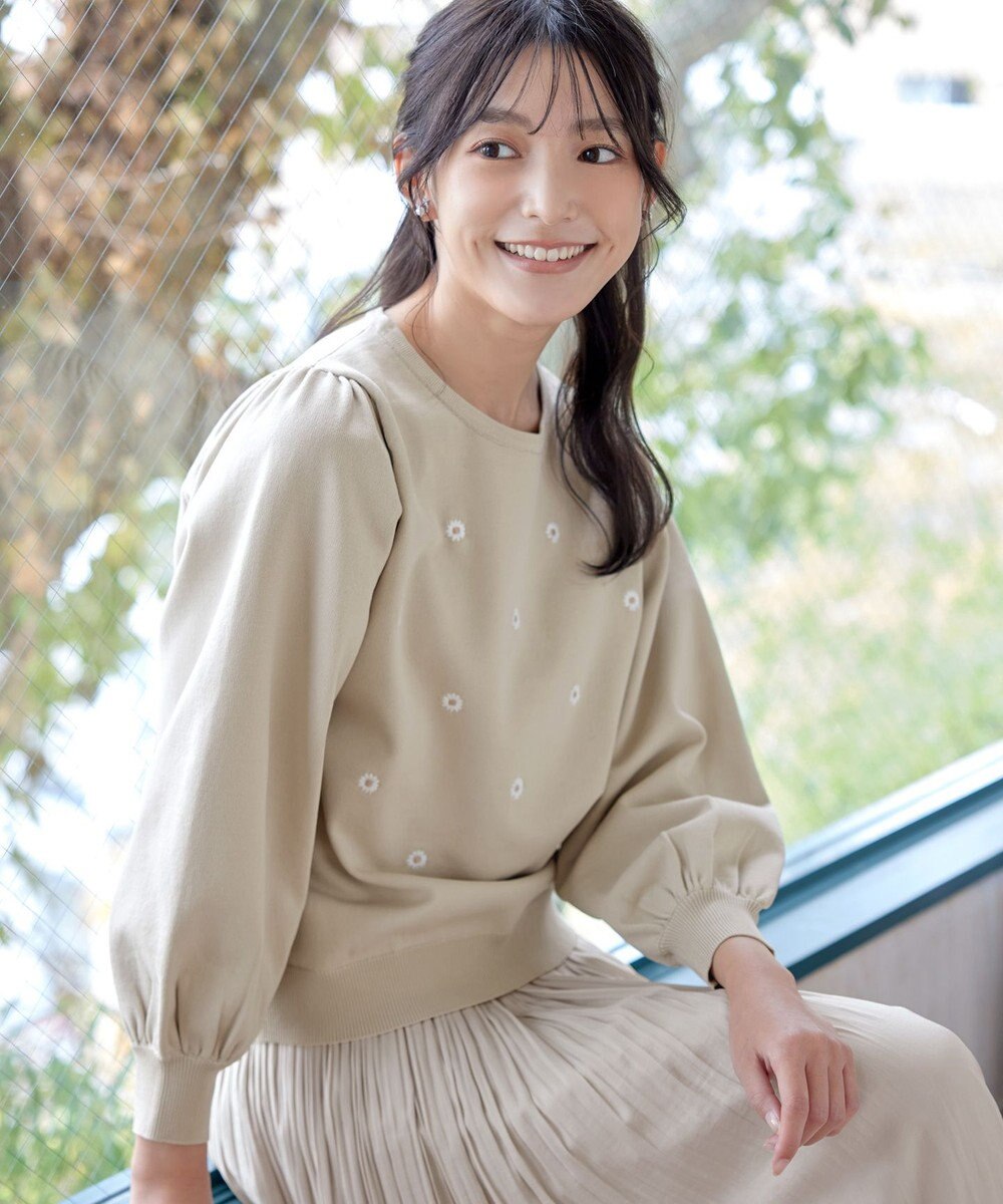 Tiaclasse 【洗える】フラワー刺繍ニットトップス 