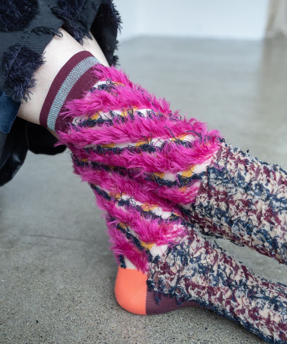 COQ LESSER TALE ラメリバーシブルファーソックス 