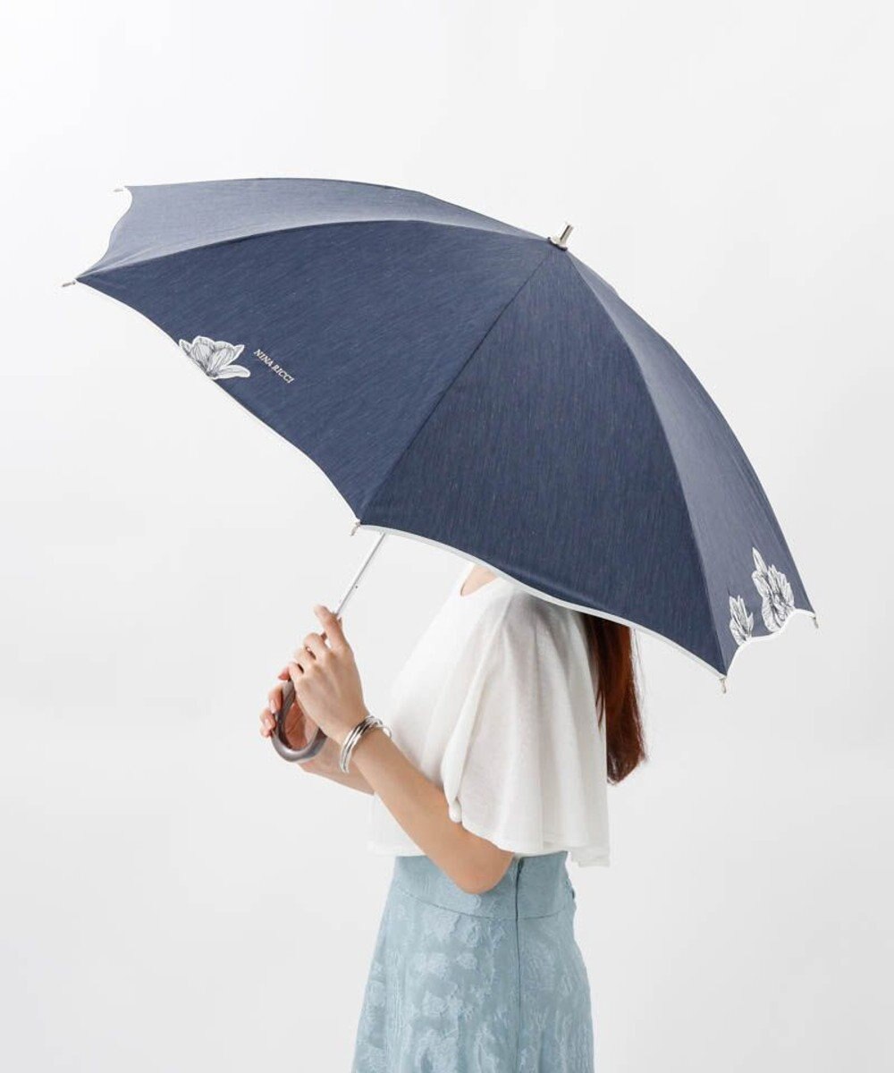 AURORA 【 NINA RICCI（ニナリッチ）】アップリケ刺しゅう/パイピング晴雨兼用傘（2段スライドショート傘） 