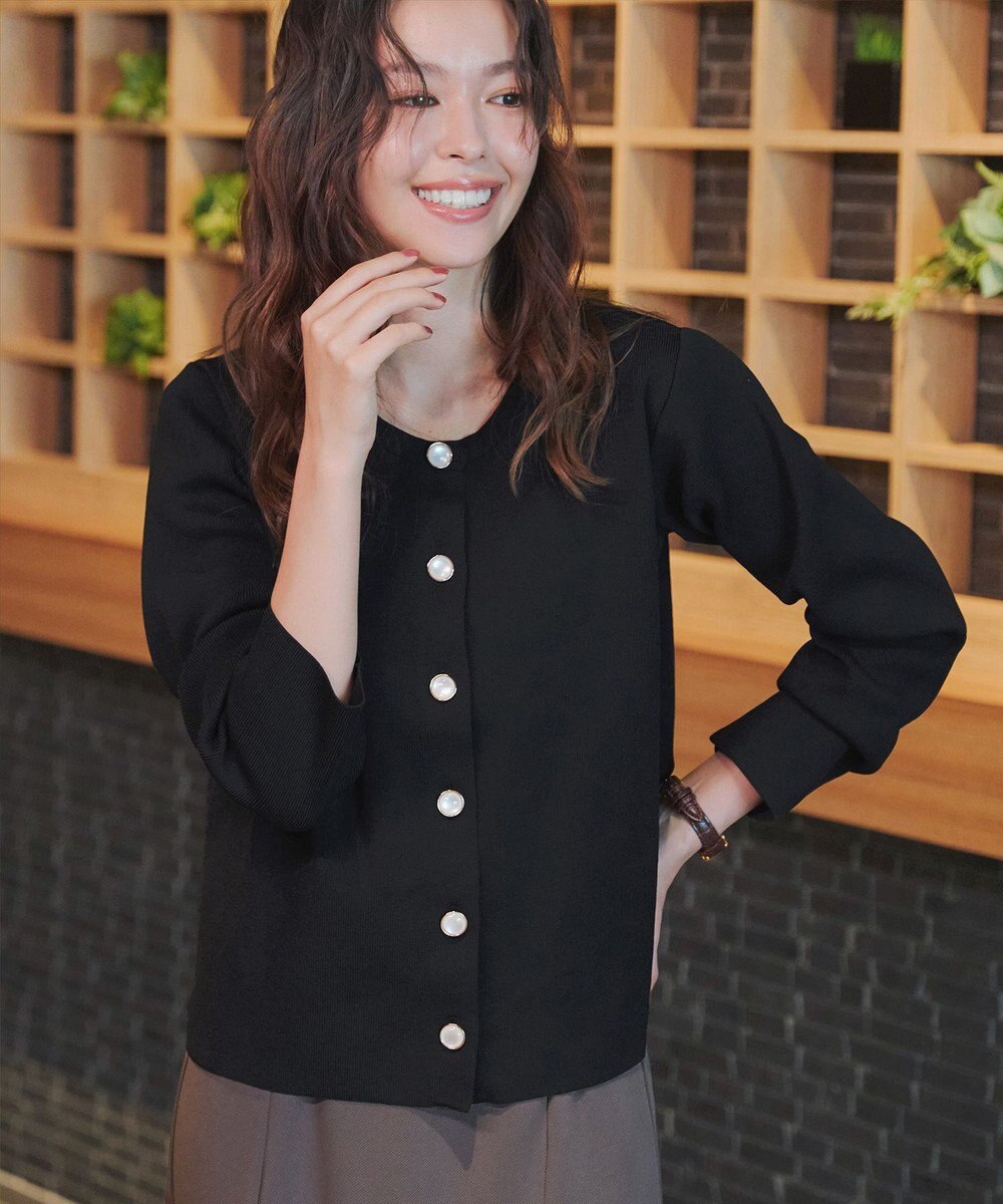 Tiaclasse L 【洗える】スポンジニットパールボタンカーディガン 