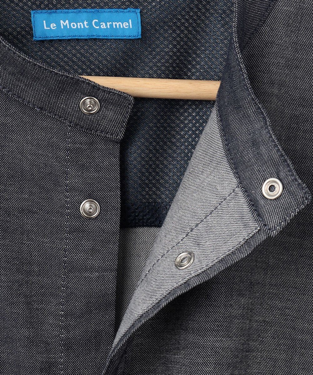 SHARE PARK MENS 【UVカット・撥水・ストレッチ】イージーデニムノーカラーシャツ 