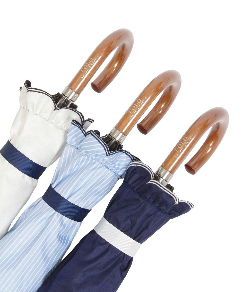 MOONBAT 【WEB限定/遮光率100%/遮熱/UV】POLO RALPH LAUREN（ポロ ラルフローレン）晴雨兼用日傘 ワンポイント ポロベア刺繍 フリル 折りたたみ傘 長折タイプ 