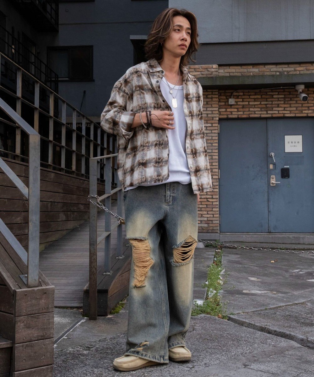 WEGO スーパーバギーダメージデニムパンツ 