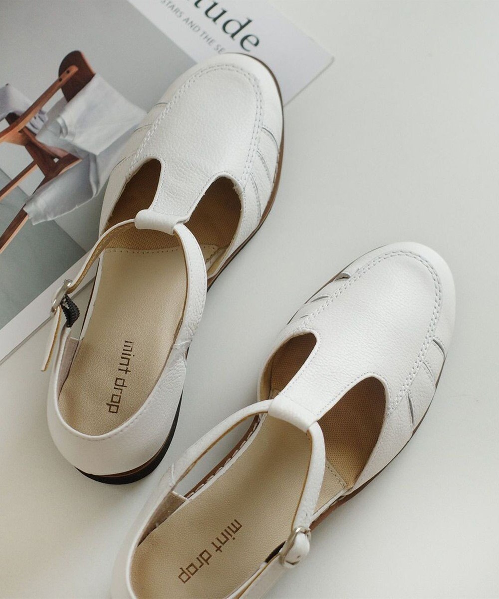 Pointer 本革 通気性Tストラップパンプス 