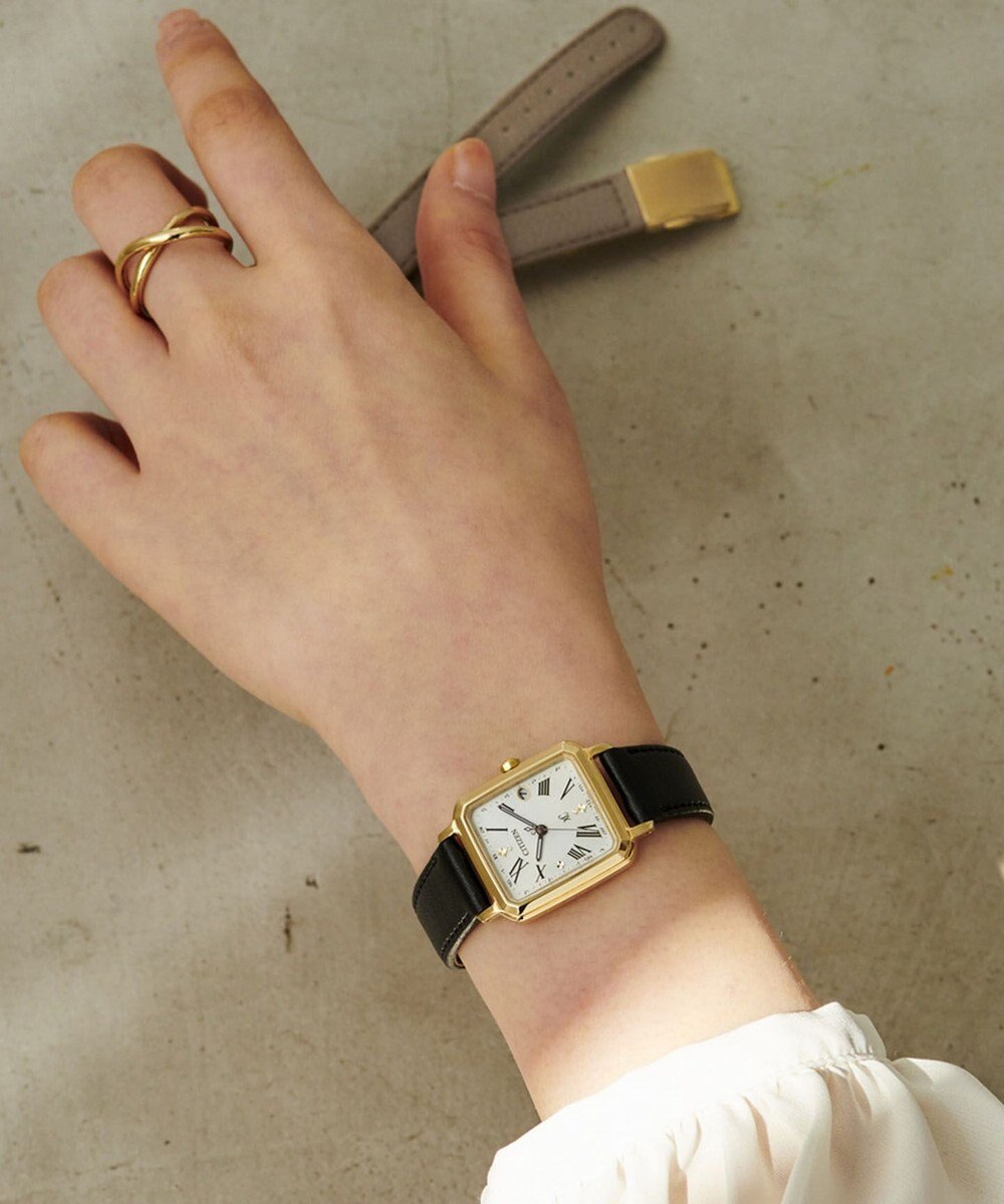 CITIZEN 【替えバンド付き2way】電池交換不要の電波時計 hikari collection Square 2way Model ES9502-12A 
