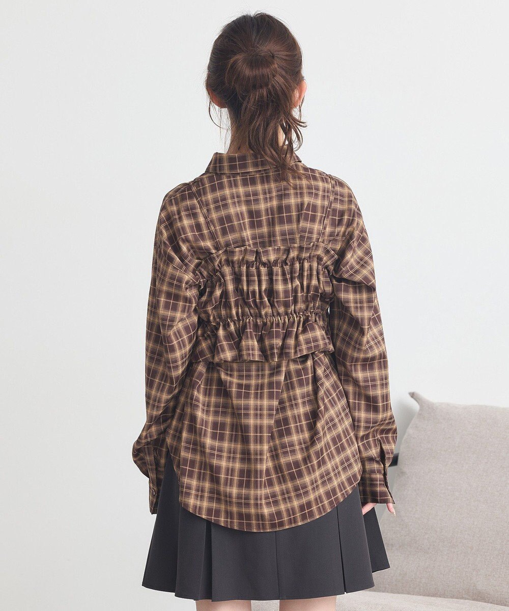 earth music&ecology SET2点チェック柄シャーリングビスチェ＋シャツ 