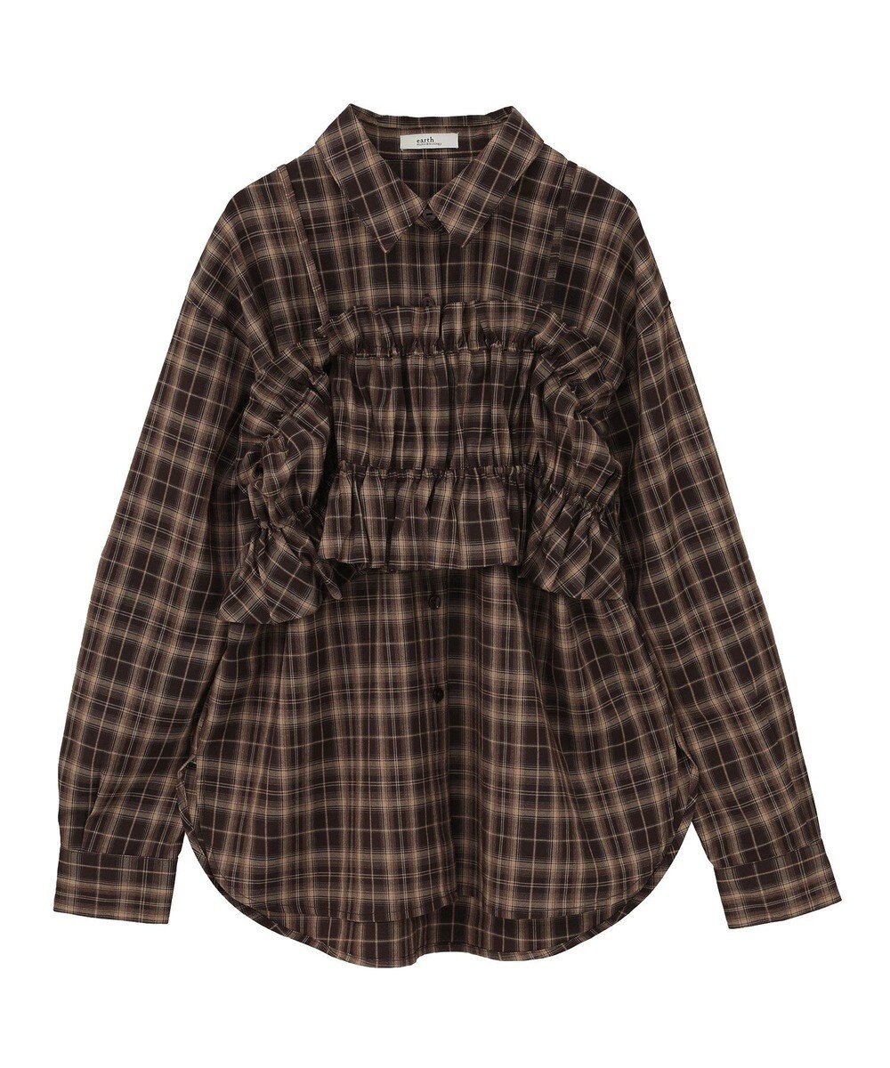 earth music&ecology SET2点チェック柄シャーリングビスチェ＋シャツ 