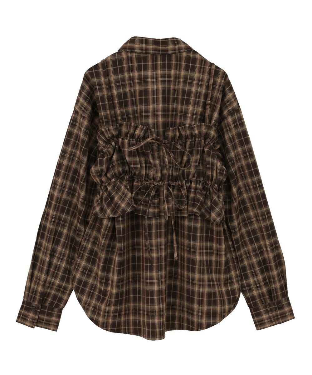 earth music&ecology SET2点チェック柄シャーリングビスチェ＋シャツ 