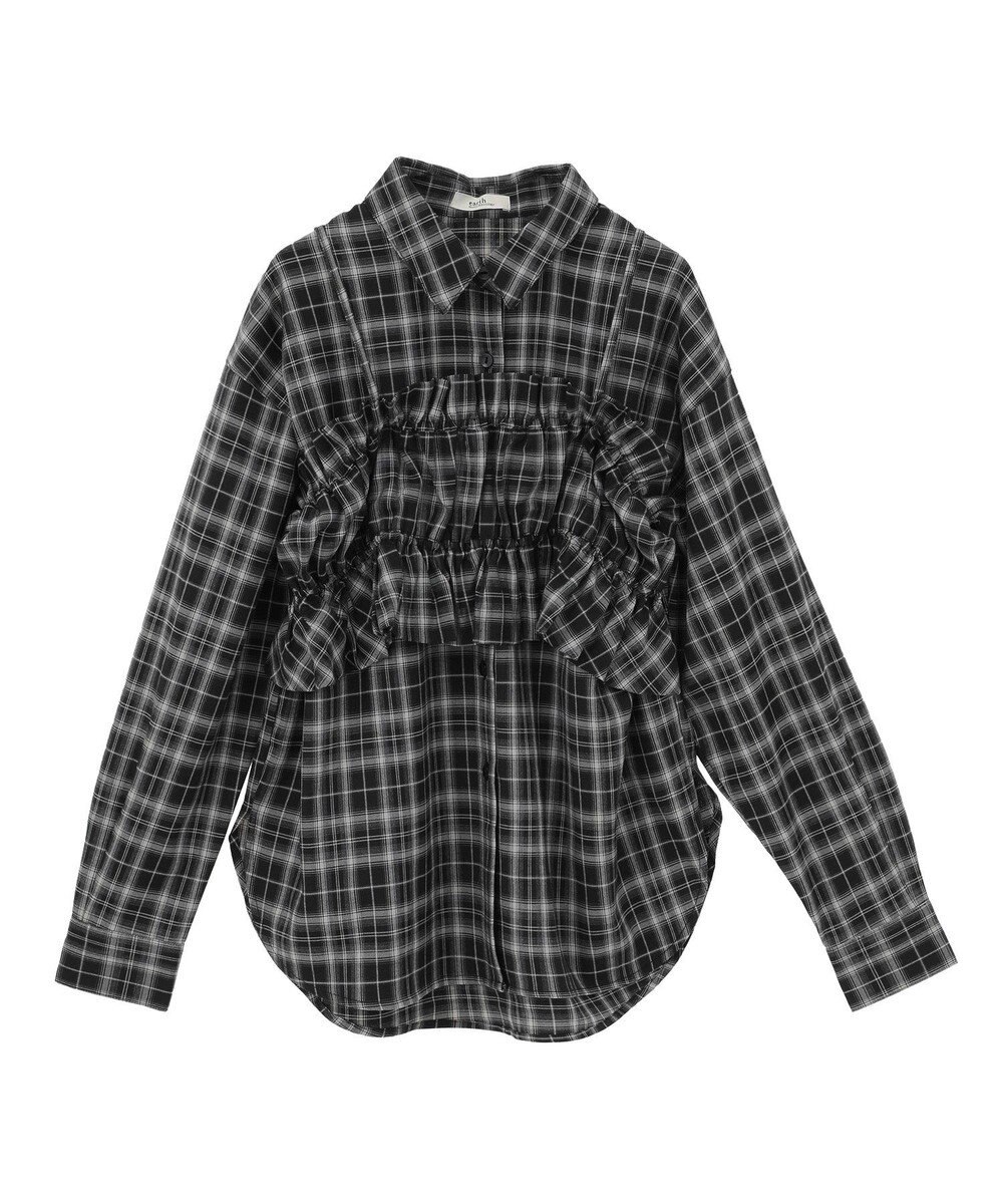 earth music&ecology SET2点チェック柄シャーリングビスチェ＋シャツ 