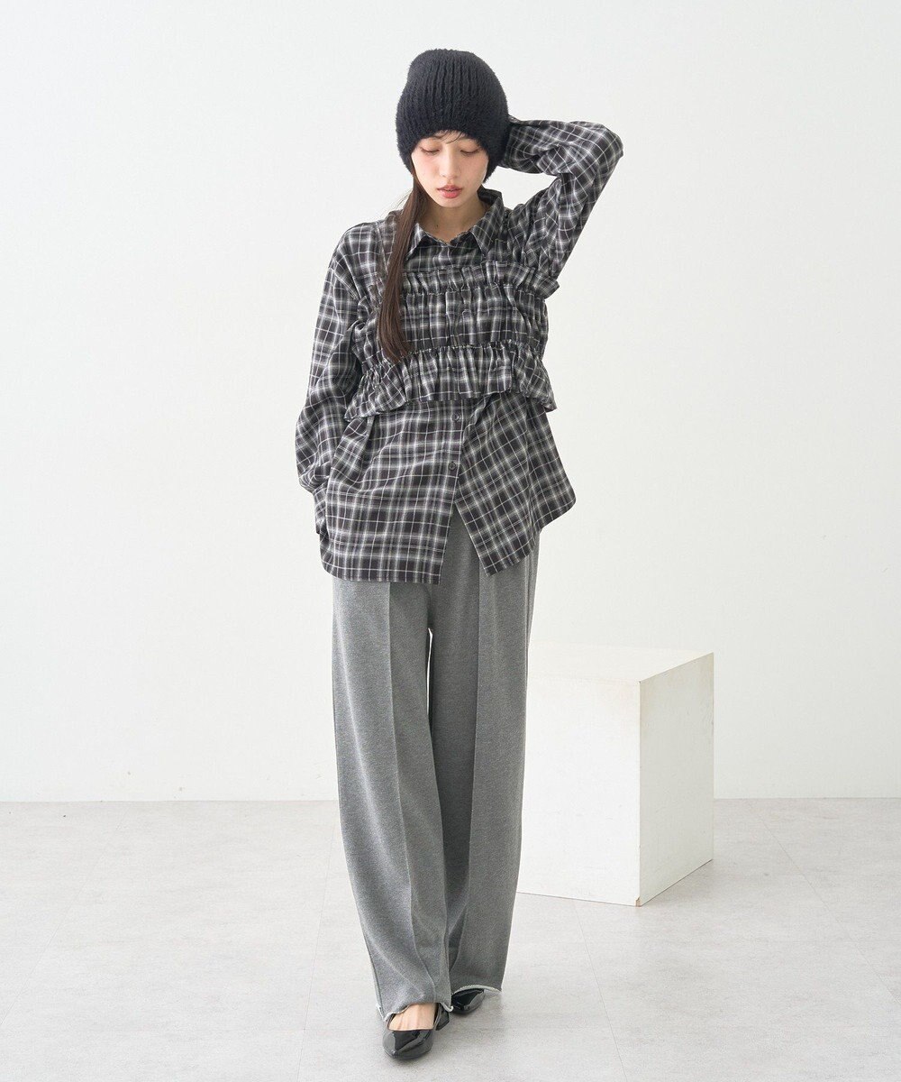 earth music&ecology SET2点チェック柄シャーリングビスチェ＋シャツ 