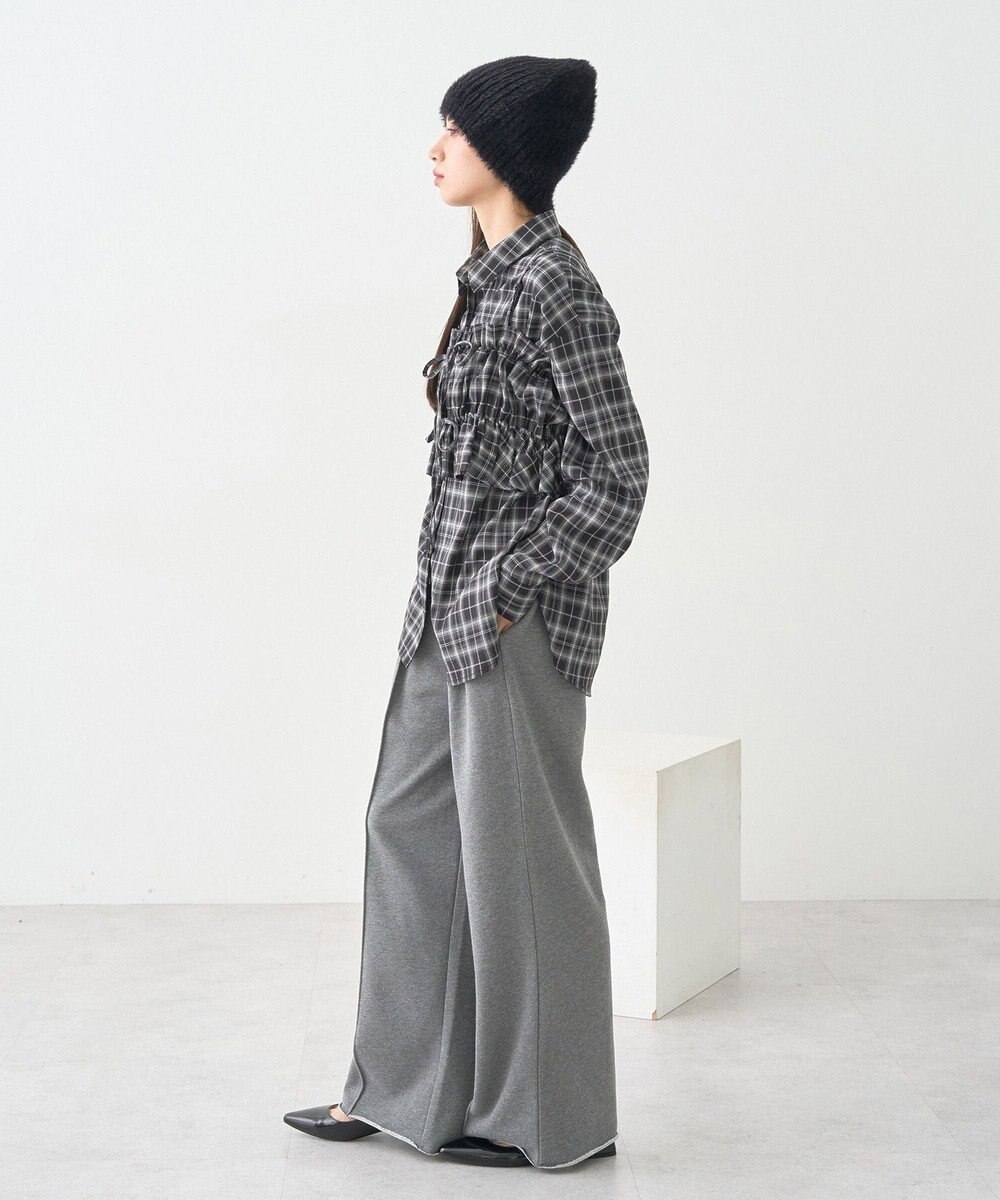 earth music&ecology SET2点チェック柄シャーリングビスチェ＋シャツ 