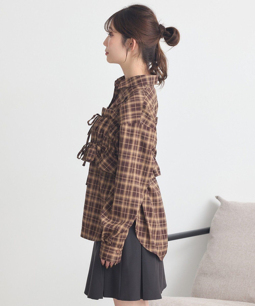 earth music&ecology SET2点チェック柄シャーリングビスチェ＋シャツ 