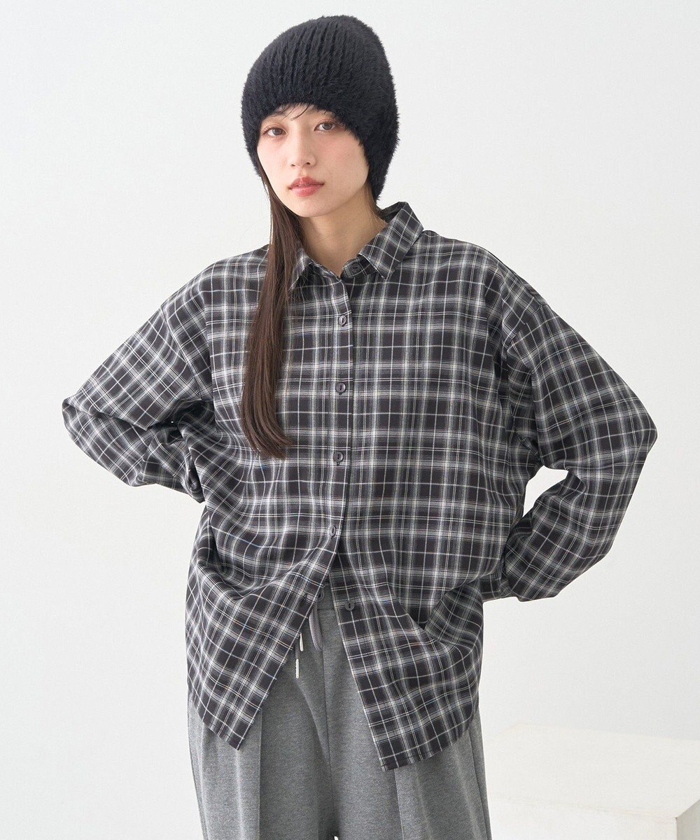 earth music&ecology SET2点チェック柄シャーリングビスチェ＋シャツ 