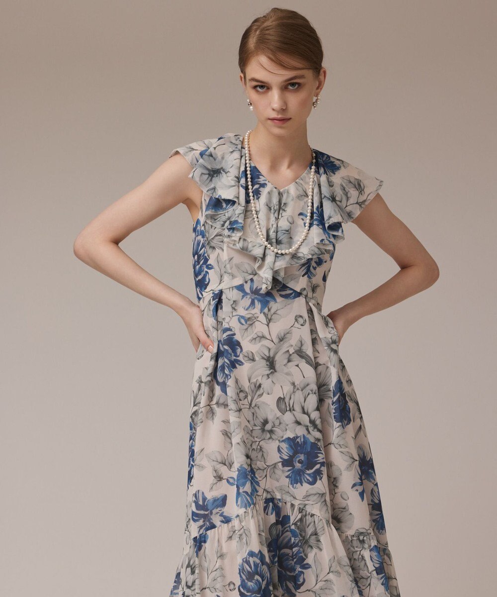 GRACE CONTINENTAL フラワープリントフリルワンピース 