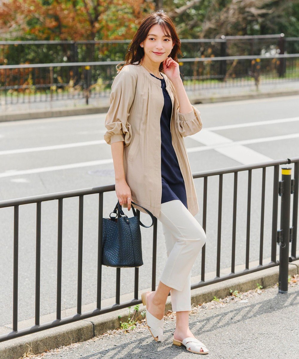 Tiaclasse L 【洗える】シアーコンビチュニックブラウス 