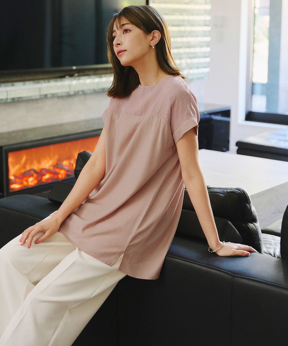 Tiaclasse L 【洗える】シアーコンビチュニックブラウス 