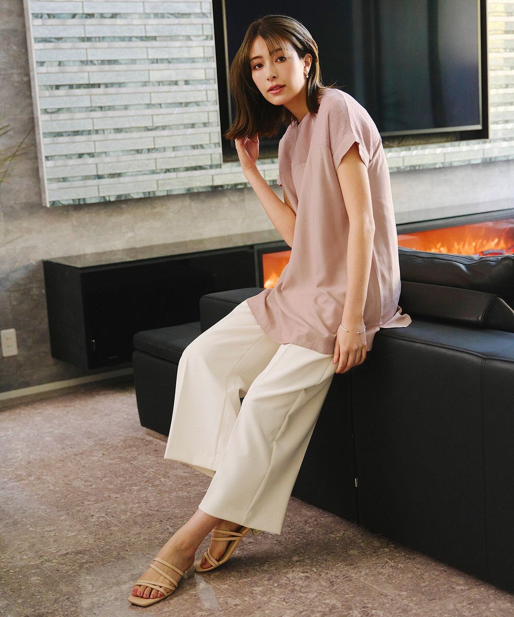 Tiaclasse L 【洗える】シアーコンビチュニックブラウス 