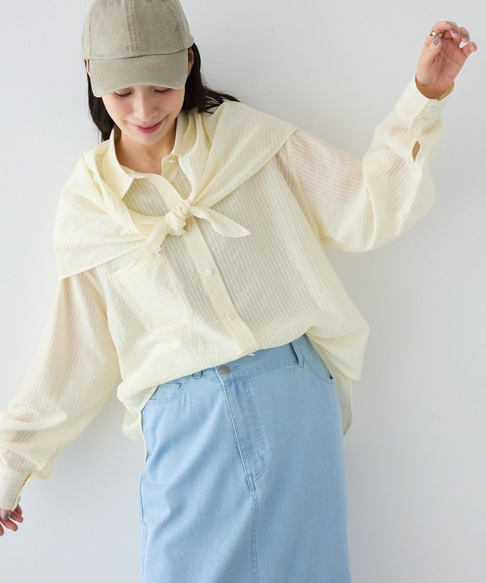 CRAFT STANDARD BOUTIQUE 【2点SET】スカーフ付きシアーストライプシャツ 