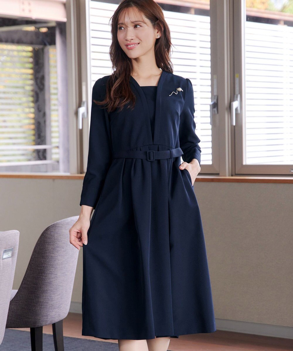 Tiaclasse 【ダブルクロス・洗える】 ナローVネックワンピース 