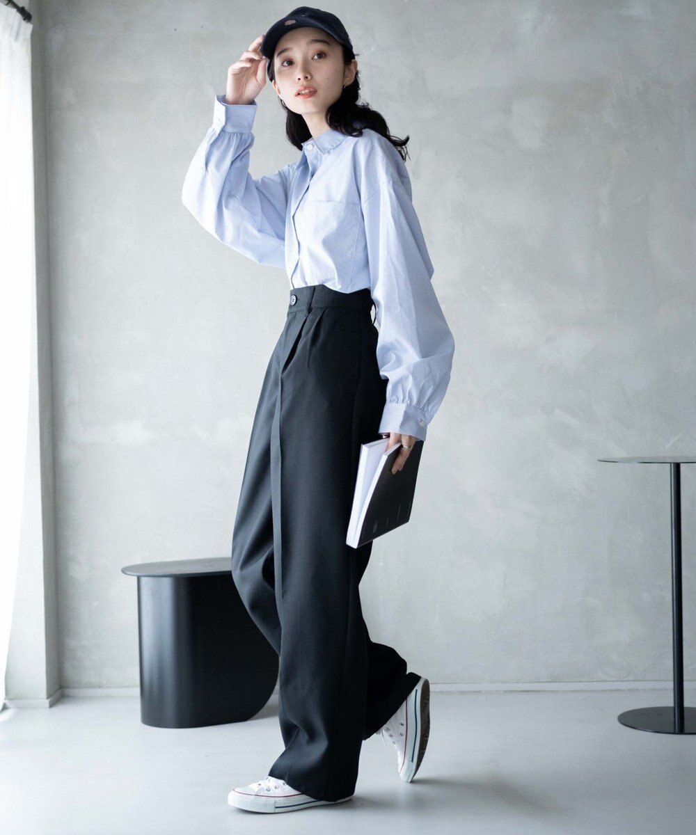 WEGO 【手洗い可】ハイウエストセンタープレスワイドパンツ 