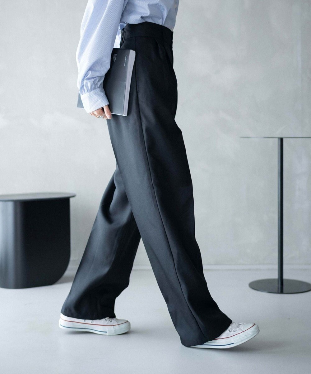 WEGO 【手洗い可】ハイウエストセンタープレスワイドパンツ 