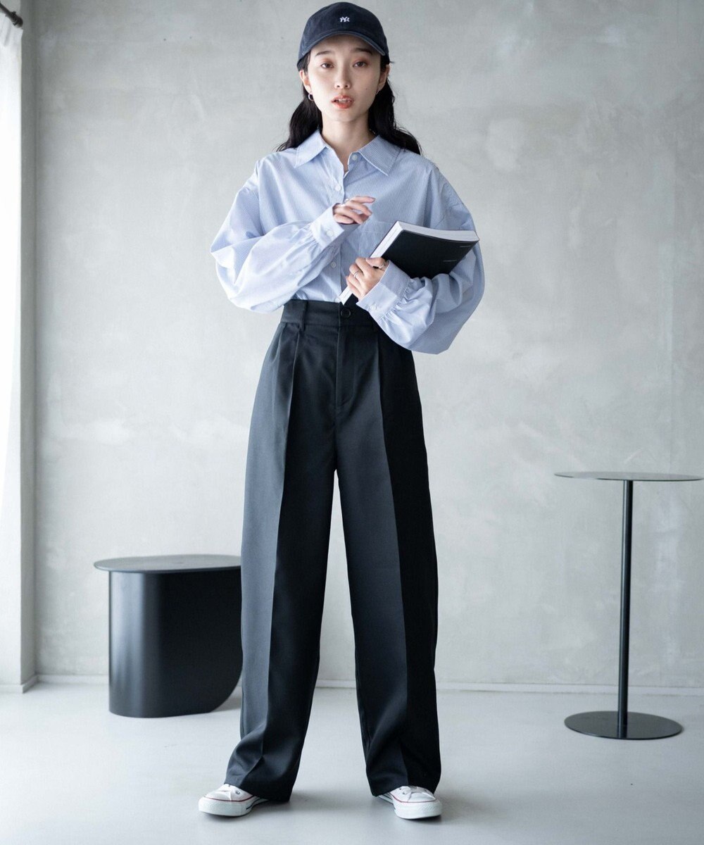 WEGO 【手洗い可】ハイウエストセンタープレスワイドパンツ 