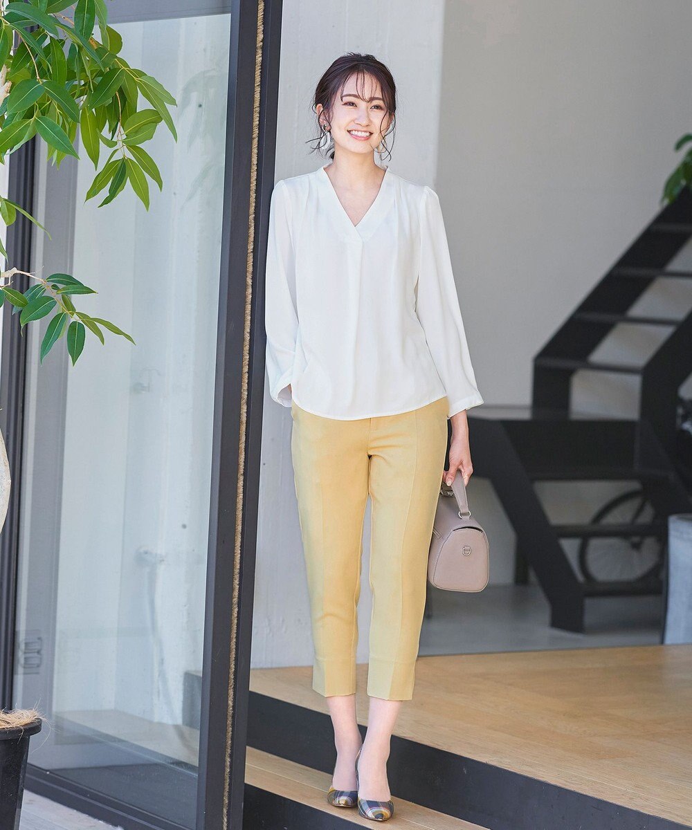 Tiaclasse 【洗える】美脚効果の高いスリットテーパードパンツ 