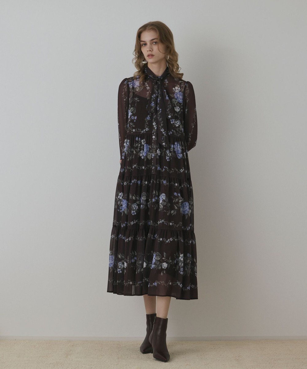 GRACE CONTINENTAL フラワープリントティアードワンピース 