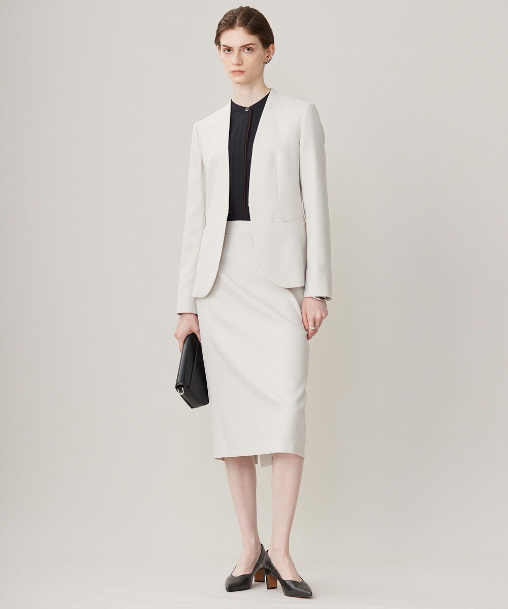 ICB 【洗える】プロヴィスウールツイル ノーカラージャケット 