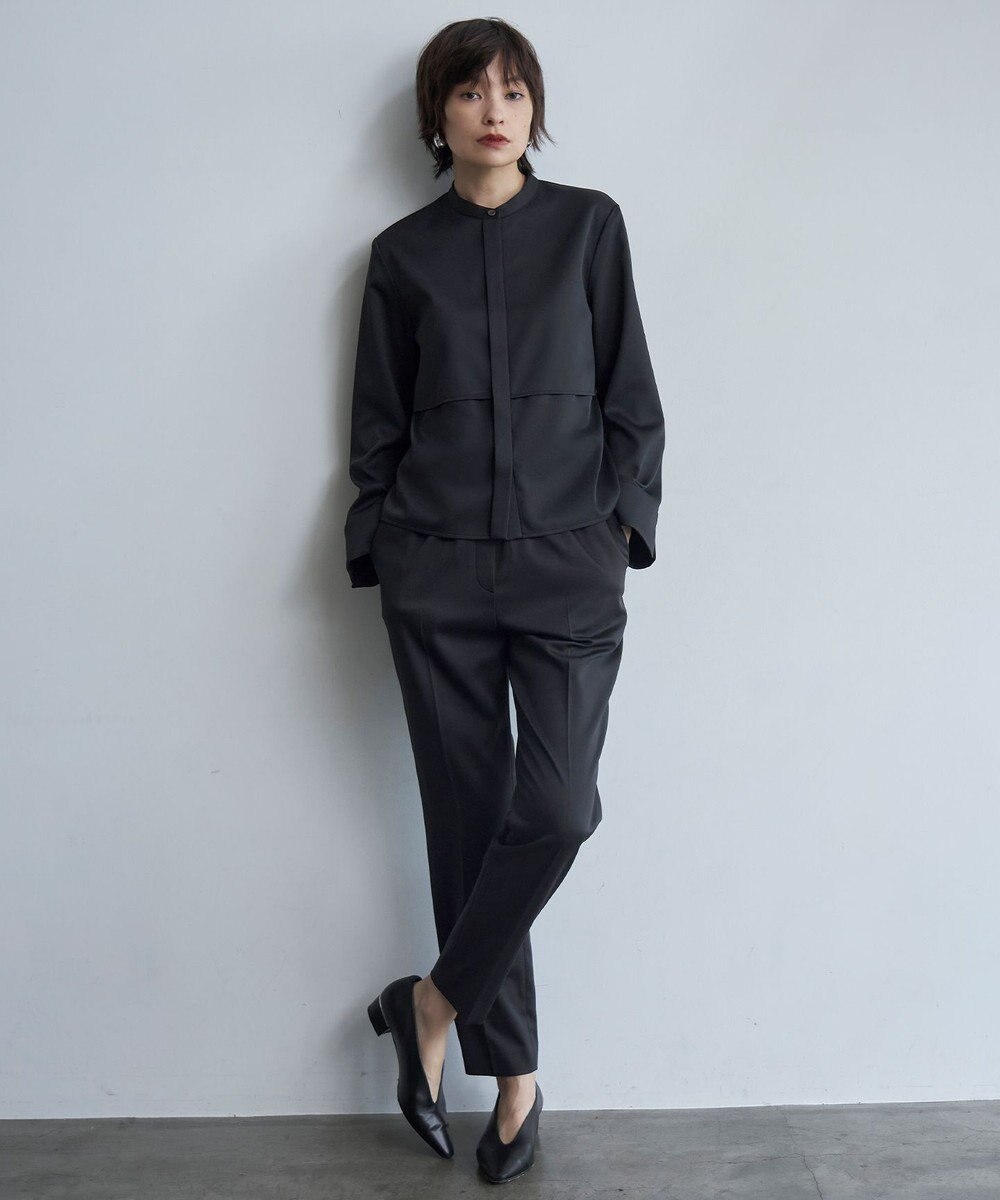 ICB 【洗える】ウォームサテン クロップドシャツ 