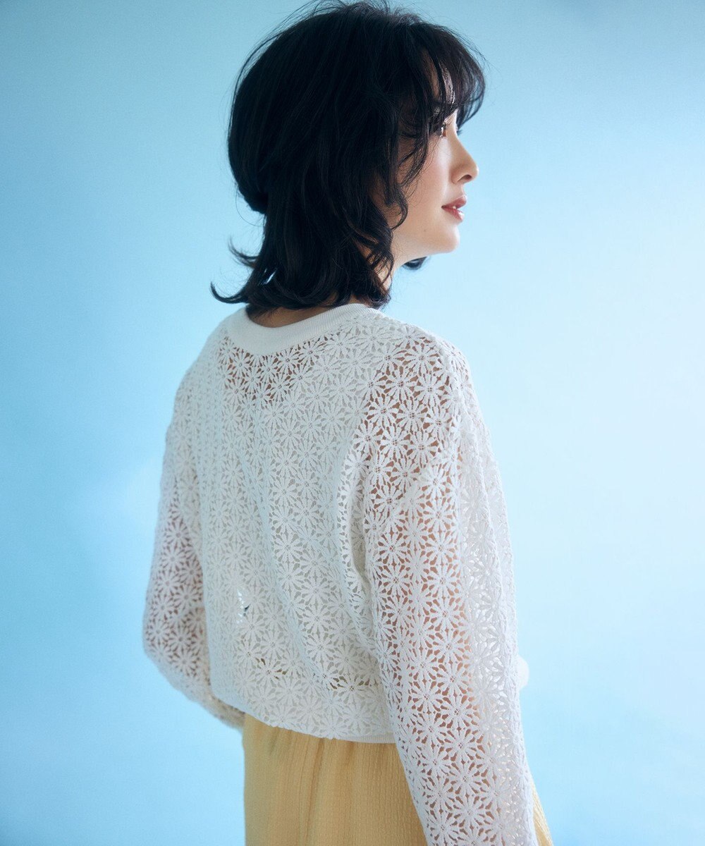 組曲 【前後着用可】コットンフラワーレーシー カーディガン 
