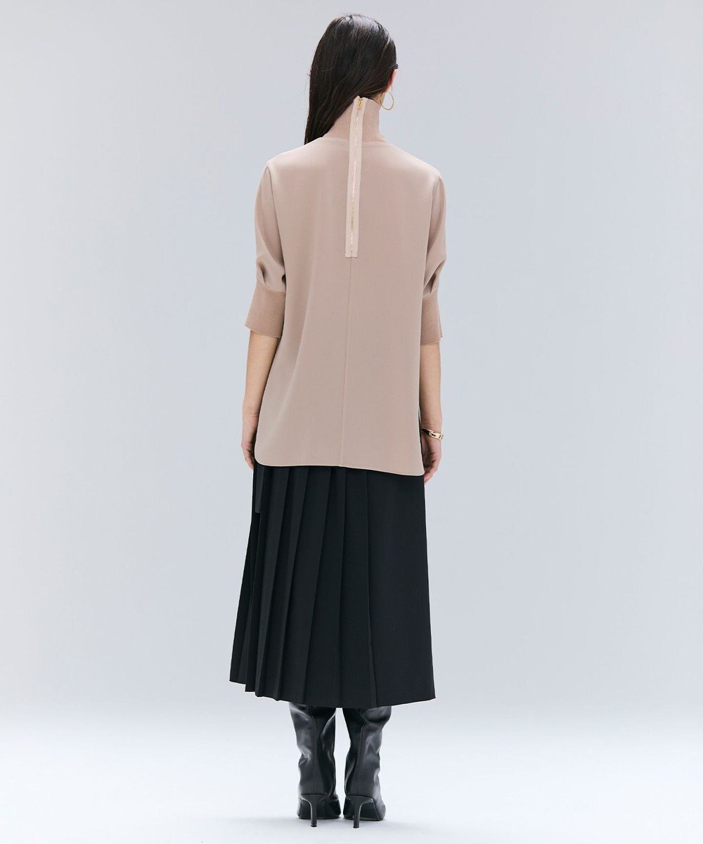 BEIGE， 【洗える】FLEUR / ニットコンビハイネック半袖ブラウス 