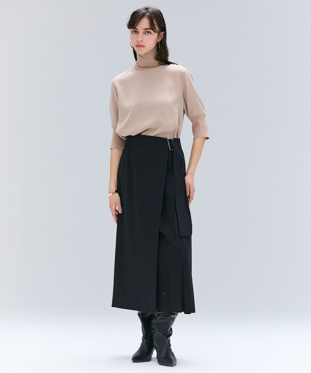 BEIGE， 【洗える】FLEUR / ニットコンビハイネック半袖ブラウス 